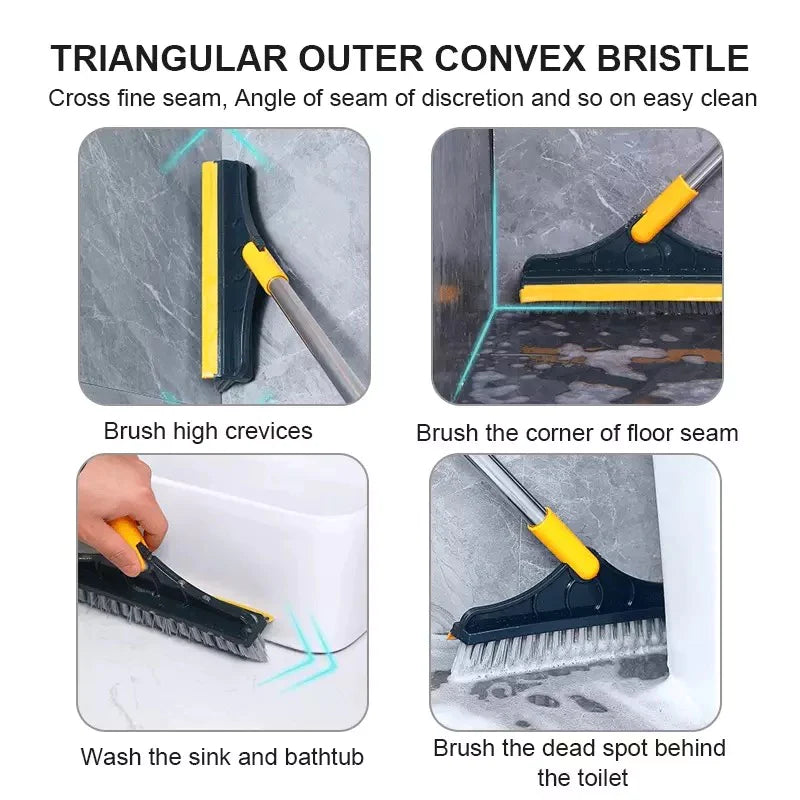 2 In 1 Floor Brush With Long Handle Wiper Stiff Bristle