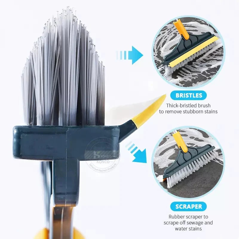 2 In 1 Floor Brush With Long Handle Wiper Stiff Bristle