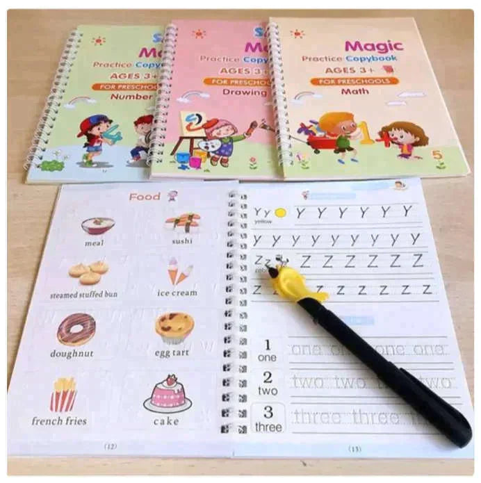 Kids Magic Practice Book (4 Books + 1 Pen + 1 Grip + 10 Refill)