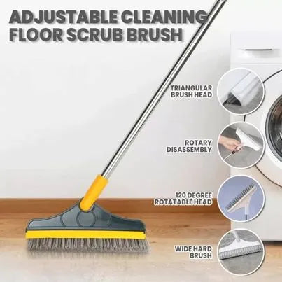 2 In 1 Floor Brush With Long Handle Wiper Stiff Bristle