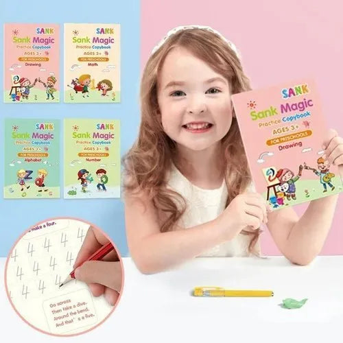 Kids Magic Practice Book (4 Books + 1 Pen + 1 Grip + 10 Refill)