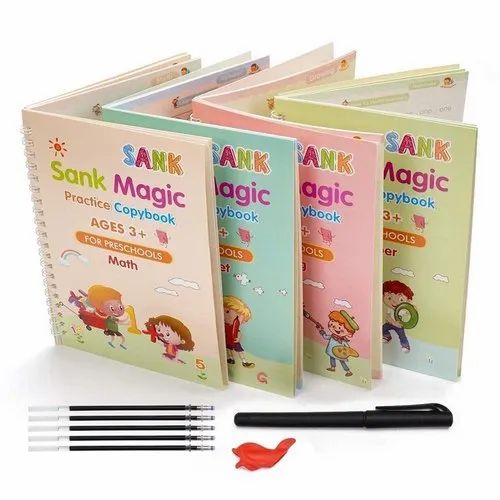 Kids Magic Practice Book (4 Books + 1 Pen + 1 Grip + 10 Refill)